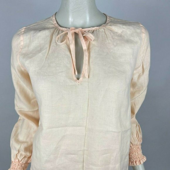Anthropologie Cloth & Stone 100% Linen Blouse Top Tie Front Long Sleeve Women XS - Picture 7 of 11